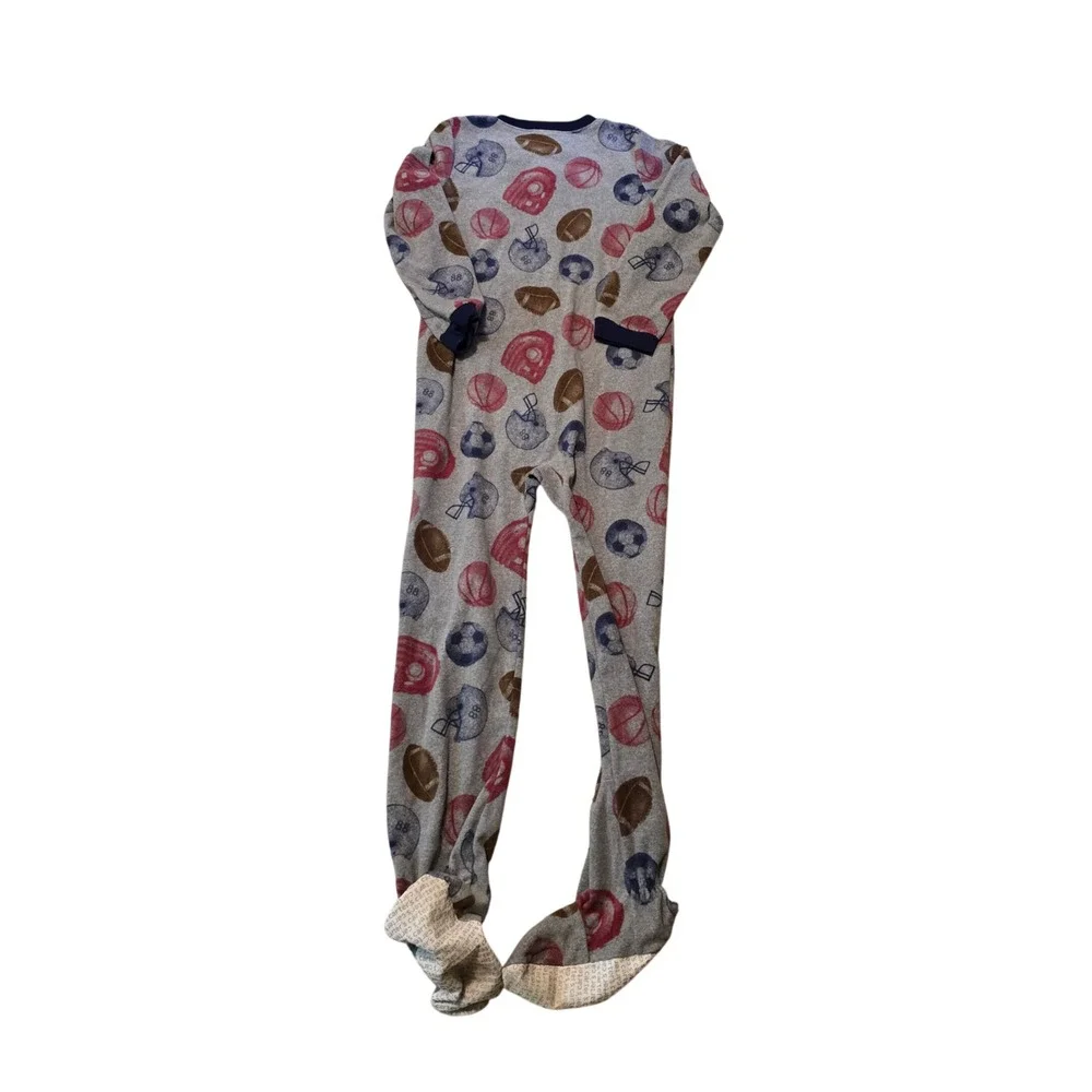 Carter's Sports Print Fleece Footed Pajamas Boys SZ 12 Gray Navy Red Zip Up